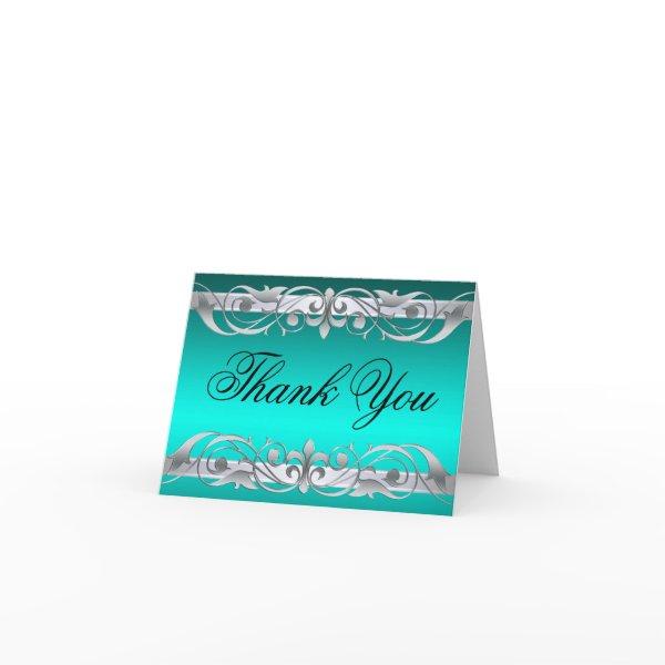 Grand Duchess Teal & Silver Thank You NoteCard