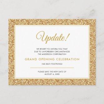 Grand Opening Update Canceled Gold Glitter Postcard
