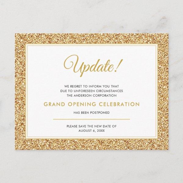 Grand Opening Update Canceled Gold Glitter Postcard