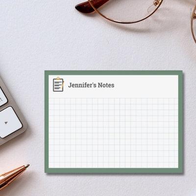 Graph Grid with Clipboard and Pen Green  Post-it Notes