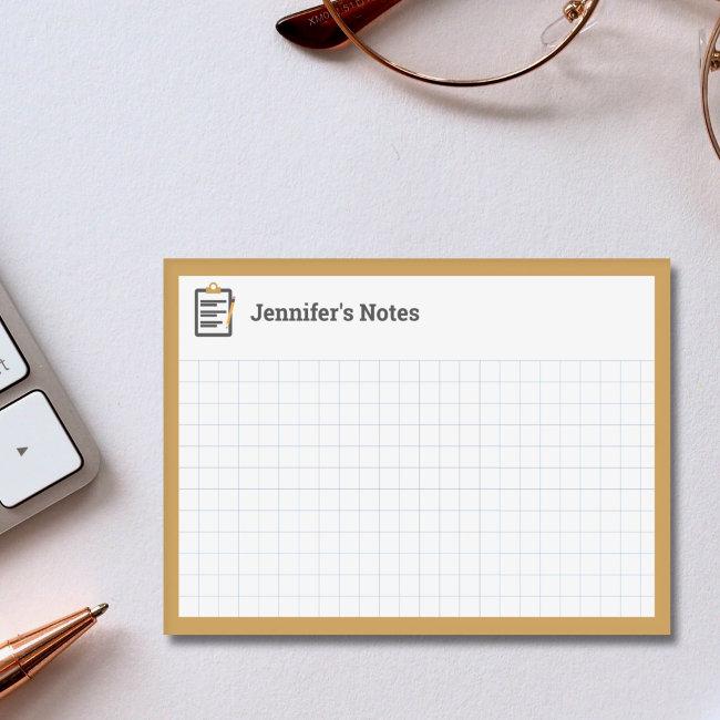 Graph Grid with Clipboard and Pen Yellow Post-it Notes