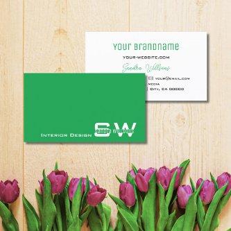 Grass Green and White Modern with Monogram Simple