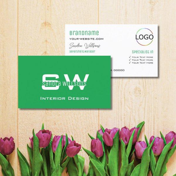 Grass Green White Simple with Monogram and Logo
