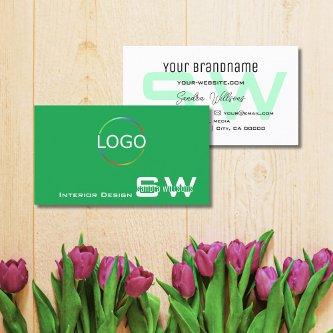Grass Green White with Monogram and Logo Simple