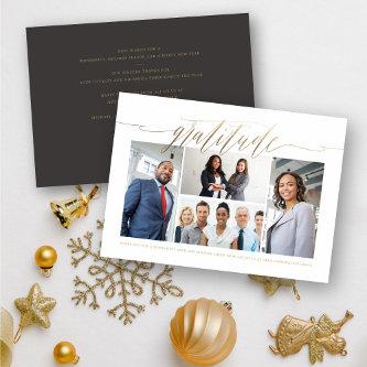 Gratitude Gold Script Multi Photo Stylish Business Holiday Card
