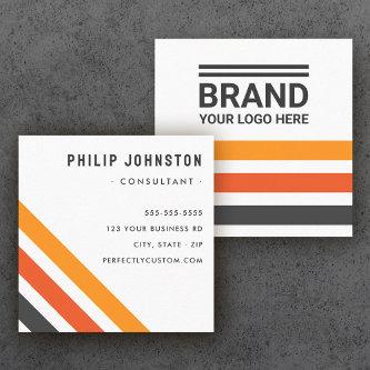 Gray and orange retro stripes add logo white square