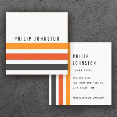 Gray and orange retro stripes white square