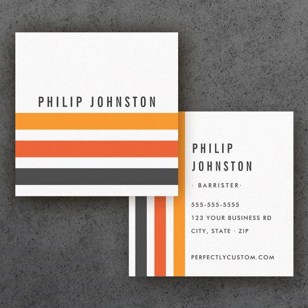 Gray and orange retro stripes white square