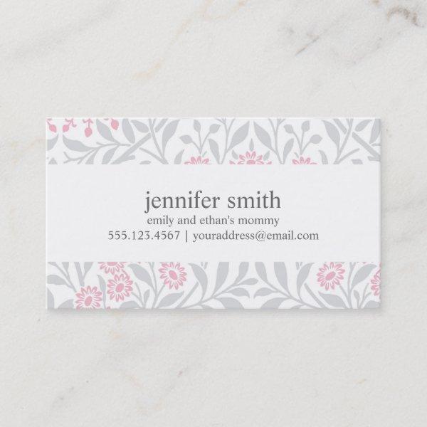 Gray and Pink Floral Damask Pattern Calling Card