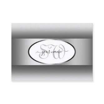 Gray and White Gradient Monogram Oval Silver Frame