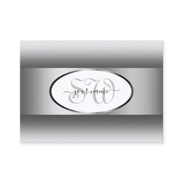 Gray and White Gradient Monogram Oval Silver Frame