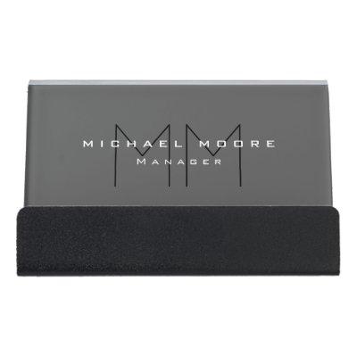 Gray Black Bold Monogram Modern Minimalist Desk  Holder