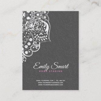 Gray Damasks White Vintage Lace-Appointment Card