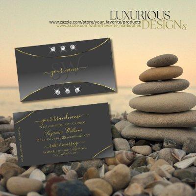 Gray Gradient with Gold Ornate Jewels and Monogram