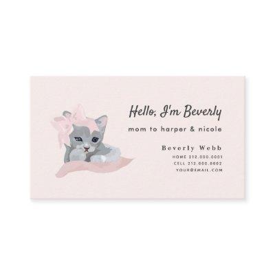 Gray Kitten with Pink Ribbon Mommy