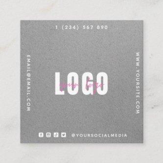 Gray Kraft Paper Add Your Logo & QR Code Simple    Square