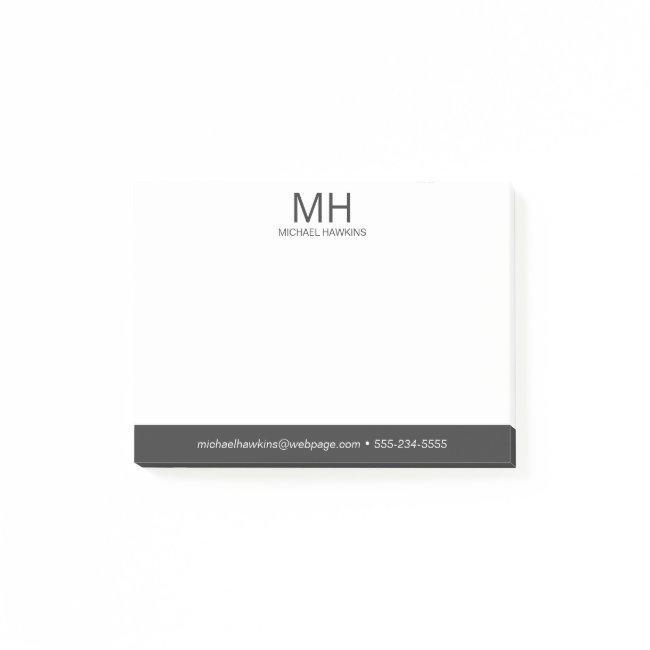 Gray Monogrammed Men's Post-it Notes
