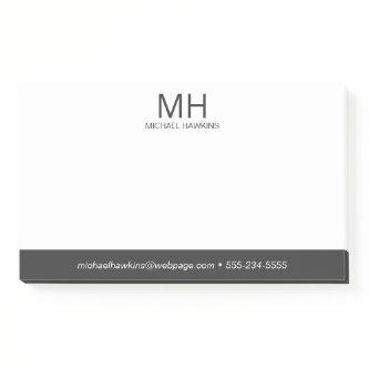 Gray Monogrammed Men's Post-it Notes