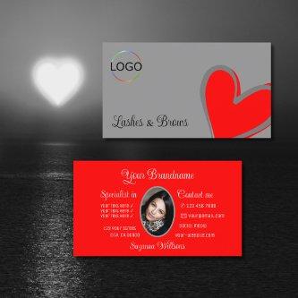 Gray Red Gorgeous Heart with Logo and Photo Cute