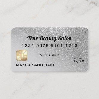 Gray Silver Glitter Credit Card Gift Certificate