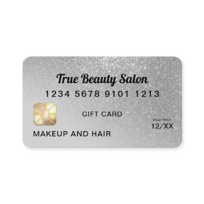 Gray Silver Glitter Credit Card Gift Certificate