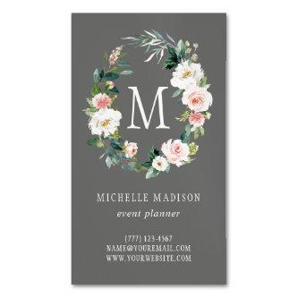 Gray Spring Blush Floral Wreath Monogram  Magnet