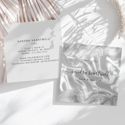 Gray White Agate Silver Glitter Luxury Square