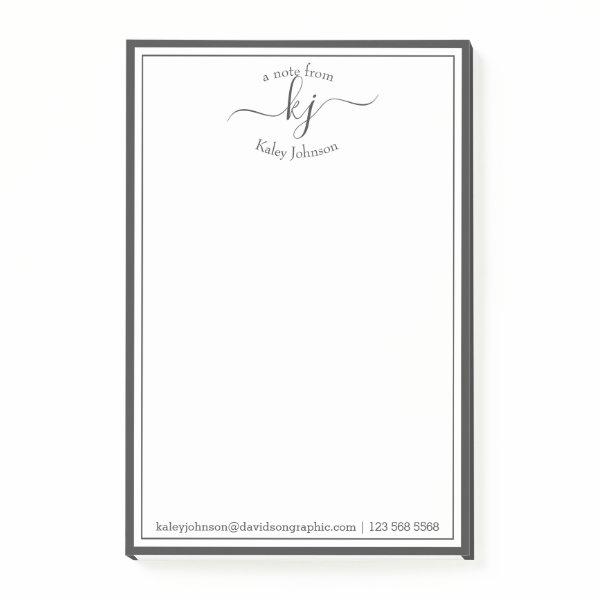 Gray White Monogram Script From The Desk Of Post-it Notes