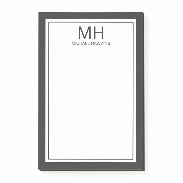 Gray White Monogrammed Men's Post-it Notes