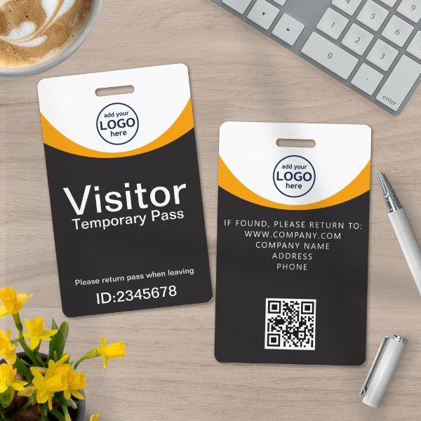 Gray Yellow Corporate Visitor Pass ID QR Code Badge