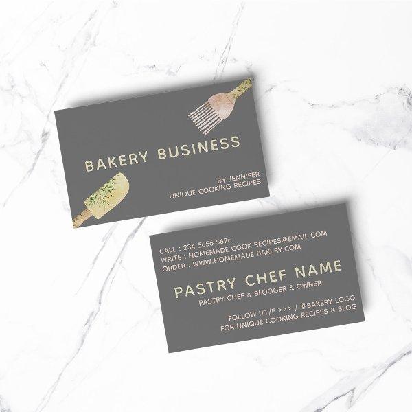 Gray Yellow Pink Pastry Watercolor leaf spoon