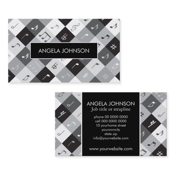 Grayscale music notes pattern