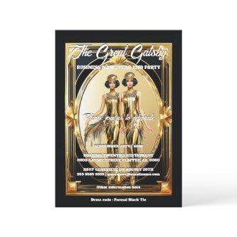 Great gatsby gold black flappers black tie event  invitation