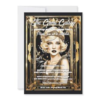 Great gatsby theme flapper girl blonde 1920's invitation