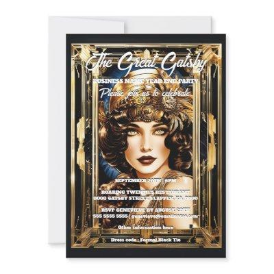Great gatsby theme flapper girl brunette 1920's invitation