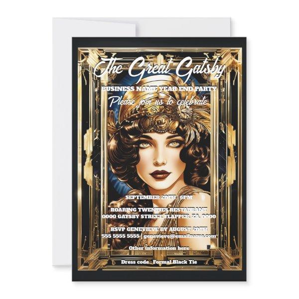 Great gatsby theme flapper girl brunette 1920's invitation