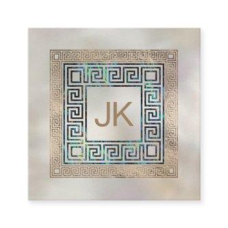 Greek Key Meander Monogram Abalone and gold Square
