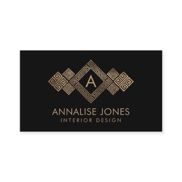 Greek Key Meander Monogram Gold on Black