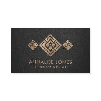 Greek Key Meander Monogram Gold on Black
