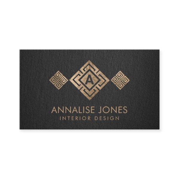 Greek Key Meander Monogram Gold on Black