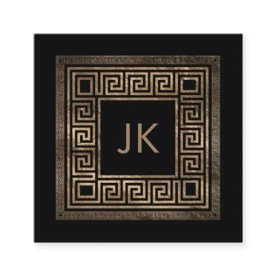 Greek Key Meander Monogram Gold on Black Square