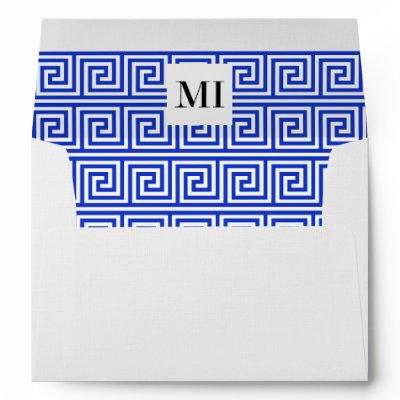 Greek Meander Key Squares Pattern Blue Envelope