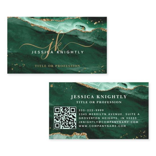 Green Agate Geode Monogram Gold Script