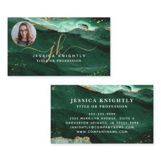 Green Agate Gold Glitter Script Monogram Photo