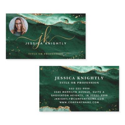 Green Agate Gold Glitter Script Monogram Photo