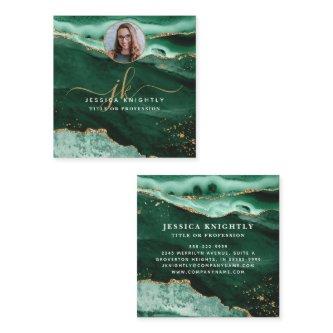 Green Agate Gold Glitter Script Photo Square