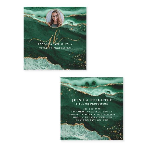 Green Agate Gold Glitter Script Photo Square
