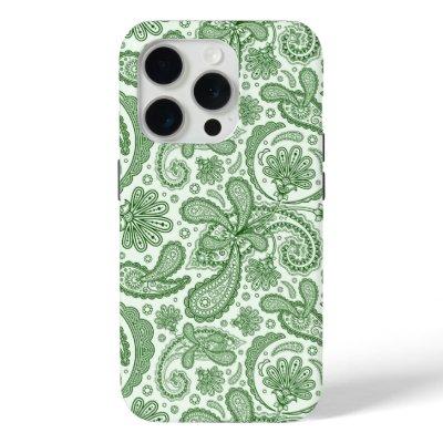 Green And White Floral Vintage Paisley iPhone 15 Pro Case