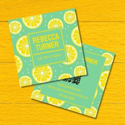 Green and Yellow Lemon Slice Pattern, QR Code Square