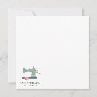 GREEN AQUA PINK SEWING MACHINE TAILOR BUSINESS NOTE CARD